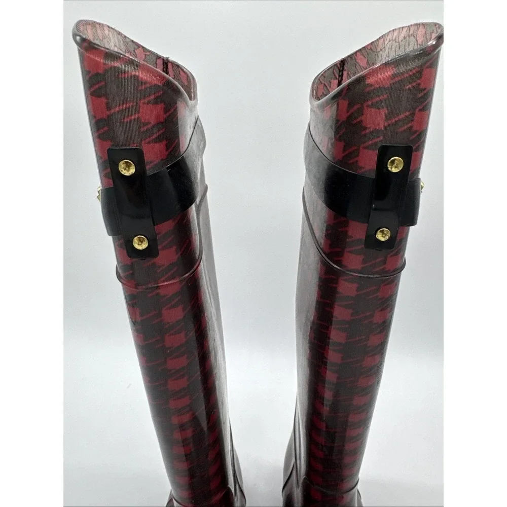 Lauren‎ Ralph Lauren Rossalyn II Red Black Plaid Rubber Rain Boots Size 8